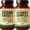 Vegan Omega 3 & Vegan Vitamin B Complex Bundle - Plant- Based DHA & EPA Fatty Acids, Essential B Vitaminy s celou potravinovou směsí, B1, B2, B3, B5, B6, B7, Folát