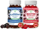 Lunakai Biotin & Elderberry Gummies Bundle - Gummy pro růst vlasů, kůže záře a silnější nehty s vitamínem C a E - Imunitní Supplement pro dospělé a děti