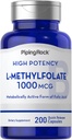Piping Rock L Methylfolát dodatek 124; 1000 mcg colum124; 200 kapslí 124; aktivní forma kyseliny listové 124; non-GMO, gluten zdarma