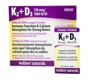 Webber Naturals K2 + D3 120 mcg / 1000 IU, podporuje zdravou imunitní funkci - 220 softgelů