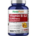 NusaPure Vitamin B12- 5000 MCG 150 Veggie Kapsle (Non- GMO, Vegan) - Max Síla Vitamin B12