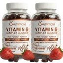 O NUTRITIONS Komplexní Veganské gumy vitaminu B s vitaminem B12, B7 jako biotin, B6, B3 jako niacin, B5, B6, B8, B9 jako folát pro stres, energii a zdravý imunitní systém (2 balení)