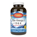 Carlson - Elite Omega33 Plus D & K, 700 mg Omega-3s + D3 & K2, funkce, Kostní zdraví a imunitní podpora, Lemon, 180 Softgels