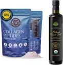 EAT Well PREMIUM FOODS Kolagen Peptides Powder Protein 45 Servings, 16oz & USDA Organic Black Seed Oil 8.4 FL oz Bottle