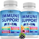 Nový věk 8 v 1 Imunitní podpora Booster dodatek s Echinacea, Vitamin C a zink 50mg, Vitamin D 5000 IU, Kurkumin kurkumin & Ginger, B6, Elderberry 120 Počet (balení po 2)