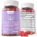 Saffron doplňky Gummies 100mg - 100% čistý saffron extrakt s magnesium- glycinát, L- theanin, kurkuma, Ashwagandha, med & vitamin B komplex pro mood & Power, antioxidant, vitalita - 120 Počet