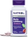 Natrol Beauty Biotin 5000mcg, Dietní dodatek pro zdravé vlasy, kůže, nehty a energie metabolismus, 90 Jahody-ochucené rychlé rozpuštění tablety, 90 denní dodávky