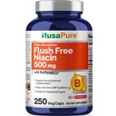 NusaPure Flush Free Niacin 500 mg 250 cap (Vegan, Non- GMO & Vegan) Bioperin