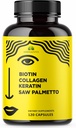 HERBALICIOUS Biotin Vitaminy s kolagenem, Keratin & Saw Palmetto pro ženy a muže - Biotin 10000 mcg Vlasové kožní nehty dodatek pro vlasy, kůži a nehty Wellness - Made in USA, 120 Kapsle
