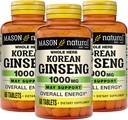MASON NATURAL Korean Ginseng 1 000 mg, podporuje energii, vytrvalost a vitalitu, 60 tablet, balení po 3 tabletách