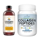 AMANDEAN Premium Liposomální vitamin C & Bovine Collagen Peptides Bundle. Výkonný antioxidant. Liquid Qualit- C. Hydrolyzovaný typ 1 & 3. Imunitní podpora. Zdravá kůže, vlasy a nehty