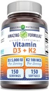 Úžasný vitamin D3 5000 IU s vitaminem K2 100 Mcg CLAS124; D3 + K2 Complex Supplementary CLAS124; Softgels CLAS124; Non- GMO CLAS124; gluten- Free CLAS124; Made in USA (1 balení, 150 Počet)