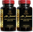 L- LYSINE 1000 mg zdarma forma aminokyselin esenciální - Lip Health, Lysin dodatek L- Lysin 1000mg, Essential aminokyselin dodatek pro imunitní podporu a gumu, gluten zdarma - 2 láhve 200 Counts