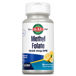 KAL methyl folát 1000 mcg, 5-MTHF Aktivní forma, listová kyselina dodatek, srdeční zdraví, Prenatal, mood a Brain Support, Vegetarian, Natural Lemon ActiviMelt, 60denní záruka, 60 Serv, 60 Mikro tablety