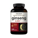 NatureBell Korean Red Ginseng 2,250mg Per Serving, 240 Softgels CU124; Panax Ginseng Root, Standardizované na 10% Ginsenosids, Non- GMO, Podpora energie, mužský výkon, a imunitní systém