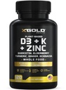 Vitamin D, K2, K1, zinek, Quercetin, bezinky, kurkuma, zázvor & Echinacea Celý doplněk stravy 8 v 1- D3 5000 IU Plant- based from Lichen, Vitamin K (K2 MK7, MK4, K1), D3 K2 Vitamíny -120 Kapsle