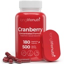 LongLifeNutri Cranberry Extract s vitaminem C & E - Čistá koncentrovaná formule, 500 mg na servírování, 180 Vegetariánských kapslí, Močové Tract Health & Blinder, 6 Month Supply, Made in USA