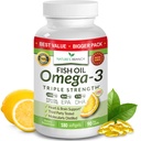 Nejlepší Triple Strength Omega 3 Fish Oil Pills - 180 Kapsle - 2400mg High Potency Burless Lemon Flavor 864mg EPA 576mg DHA Ultra čisté tekuté Softgely pro Brain Joints Eyes Heart Health Dodatek