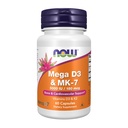 Nyní Potraviny Doplňky, Mega D-3 & MK-7 s Vitamíny D-3 & K-2, 5000 IU / 180 IU / g, Kostní a kardiovaskulární podpora *, 60 Veg Kapsle