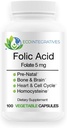 Folát kyseliny listové 5mg (B9) Prenatal, reprodukční zdraví, homocystein, metabolismus, kardiovaskulární, kostní, imunitní podpora, Alergen bez, non GMO - 100 Veganové kapsle
