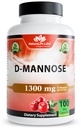 NaturaLife Labs Organic D- Mannose 1300 mg s organickým Cranberry Extract 100 mg na porci - 100 Kapsle - Non- GMO, Gluten- Free, Vegan