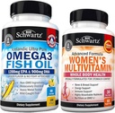 Denní Multivitamin pro ženy Kapsle (1 měsíční zásoba) Plus trojitá síla Omega 3 Fish Oil Softgels (2 měsíční zásoba)
