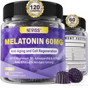 Antioxidant & Brain Support Melatonin 60 mg 30 mg pro 50 + Dospělí 124; Vysoká dávka melatonin pro anti- Aging & Imunitation Support 124; Extra Strength Melatonin Gummies with B6, Ashwagandha, Magnesium, MSM - 120 Gummies
