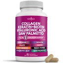 Nový věk Kolagen pilulky Biotin Keratin Saw Palmetto Hyaluronic Acid - Vlasy kůže a nehty Vitamíny a DHT skříňka s vitaminem E kyselina listová Dýňová semeno MSM- 90 Počet