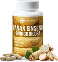 Ginkgo & Ginkgo Biloba 150 Veggie Kapsle, Energy Ginseng Root Extract Powder, s Ginkgo Biloba Extract, 100% přírodní & Non- GMO, Vegan, Gluten Free, Dairy Free