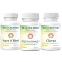 Dr. Clark Store Intestine Support & Cleanse Kit - s Freeze- Sured Green Black Walnut Hulls, Wormwood, a Cloves- Pomáhá udržovat optimální střevní funkci