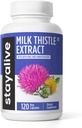 Stay ALIVE Mléko Thistle dodatek s kořen pampelišky a Artyčoky extrakt, 80% Silymarin Complex, 120 pilulky, 100% čistý Artyčoky Leaf extrakt prášek, non-GMO & gluten- Free Bylinné kapsle
