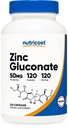 Nutricost Zinek Gluconate 120 Vegetariánské kapsle (50mg) - Gluten Free a Non- GMO