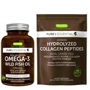 High Absorption Omega33 Wild Fish Oil 1360mg & Advanced Hydrolyzed Collagen Peptides Bundle, 1000mg EPA & DHA with Astaxanthin & 100% Grass Fed Bovine Collagen Protein Powder, by Igennus