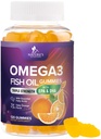 Omega 3 Fish Oil Gummies - 3X Silná srdeční podpora - Vysoká absorpce Omega 3 Rybí olej Gummy dodatek s DHA & EPA - Společná a mozková podpora pro dospělé - Chutné pomerančové ochucení - 120 Gummies