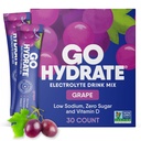 GoHydrate Instant Hydration Powder Packets - Nízké množství sodíku Electrolytes Drink Mix - Přírodní hydratační podpora, Sugar Free Electrolyte Ochucený nápoj s vitamínem D, 30 Balení, Grape