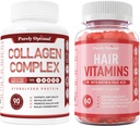 Čistě Optimální Premium Multi kolagen Peptidy Kapsle (Typy I, II, III, V, X) + Premium Vlasové Vitamíny Supplement- Gummy Vitamíny w / Biotin, Kyselina listová, Vitamíny A & D