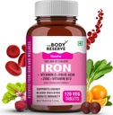 Iron Plus pro ženy (rostlinná, chelatované železo, kyselina listová, VIT C, B12, B9, Špenát, Beetroot Extract) - vysoká absorpce, podporuje tvorbu krve, energie a imunity, 100% RDA, 120 Tablet