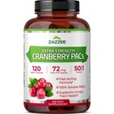 Zazzee Cranberry PACs, 72 mg PACs per Capsule, 2X síla, 100% rozpustnost, 120 Vegan Kapsle, 50: 1 Extract, 18,200 mg síla, Fast- acting, Effective Urinary Tract Support, Made in USA