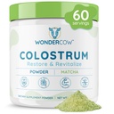 WONDERCOW Colostrum dodatek Prášek pro Gut Zdraví, Imunitní podpora, Muscle Recovery & Wellness 124; Přírodní IgG Čisté celé hovězí Colostrum Superfood, Matcha, 60 Služební