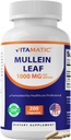 Vitamatic Mullein Leaf 1000mg per Serving - Podporuje zdravé dýchání, bronchiální a imunitní funkce - 200 Kapsle