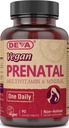 DEVA Vegan Prenatal Multivitamin a Mineral Supplement - Once-Per- Day Formule - Vitamíny A, C, D, E, K, B Complex, s folátem a chelatovaným železem - 90 potahovaných tablet, 1- balení