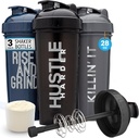 GOMOYO [3-Pack] 28- Ounce Shaker Lahvička s Action-Rod Mixer CLAN124; Protein Shaker Lahvička s motivační citace CLAN124; Shakers pro protein shakes jsou BPA zdarma a myčka nádobí bezpečné CLAN124; Silver, Blue, & Black