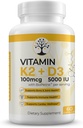 Vitamin D3 K2 dodatek, 5000 IU - Podporuje imunitní a srdeční wellness, vysoký potenciál, bezlepkové, 60 kapslí