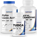 Nutricost Alpha Lipoic Acid 600mg, 240 Caps & Tudca 250mg, 60 Caps & Acetyl L- Carnitin 500mg, 180 Caps