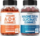 ADK Gummies Vitamin D3 K2 (60 hrabě) Dodatek s D & K-10 Vegan dodatek Raspberry Flavor - Magnesium Glycinát (60 hrabě) - Glycinate Gummies pro dospělé - Non GMO, Vegan & Made in USA