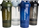 Smartshake O2GO ONE 4-Pack Protein Shaker Bottle 800 ml OF 124; 27 oz - Storage Cover - Property Screw-on Lid - BPA Free - Unisex - Mist Gray, Army Green, Black, Navy Blue