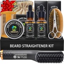 XIKEZAN Beard Kit pro muže Grooming & Straightening Set, w / Beard Straightener, 2 Pack Oil, Balm, Comb, nůžky, kartáč, Narozeniny Valentines dárky pro něj táta Muži Přítel vánoční skladování Stuffers