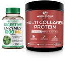 Zdravé wellness trávicí enzymy 1000MG Plus Prebiotika & Probiotika Dodatek + Multi kolagen protein prášek hydrolyzované (typ I II III V X) Bundle
