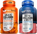 Herbtonika Multi kolagen gumies Typ 1,2,3,5 & 10 s Biotin pro růst vlasů, kůže, hřebíky Keto gumies s MCT + kolagen 124; Cukr zdarma 124; proti stárnutí, růst vlasů, péče o pleť & silný