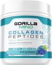 Gorila mysl kolagen Peptides Powder - kloubní a kostní zdraví / Skvělé pro vlasy, kůže a nehty / Podpora spánku / Typy I, II, III / Mix ve vodě, šťáva nebo smoothie - 435g (modrá Raspberry)